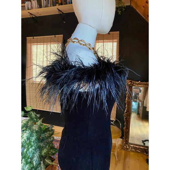 Vintage Velvet Gown Feather Neckline - Picture 10 of 11
